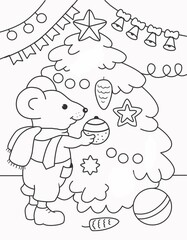 coloring book for kids maus and Christmas tree 
