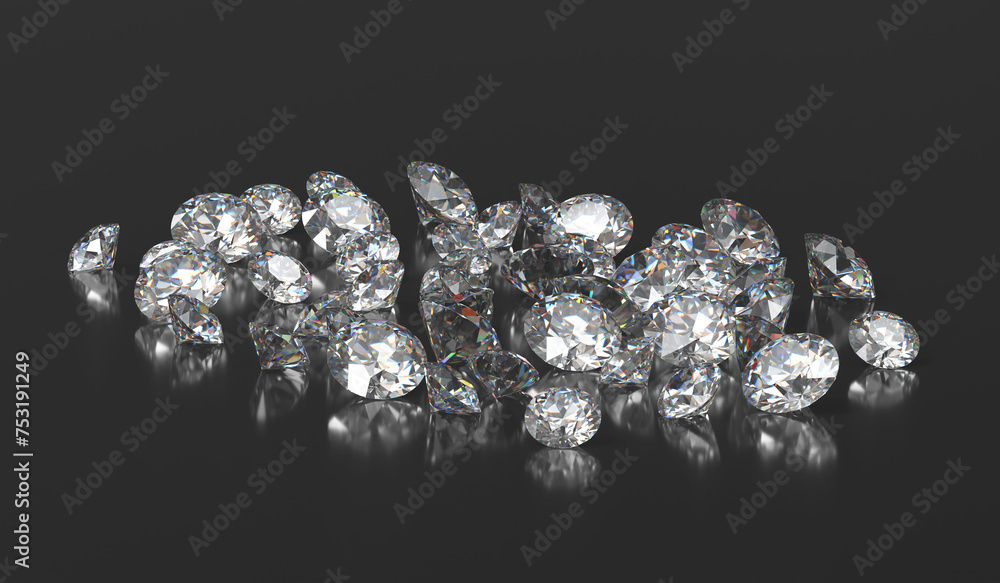 Poster diamond group placed on black background with soft focus 3d rendering