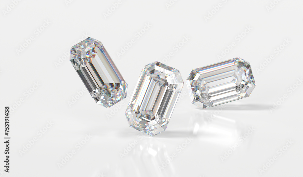 Aufkleber emerald shape diamonds group isolated on white background 3d rendering
