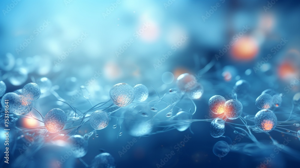 Poster cell biology: blurred microscopic scene for presentation slide generative ai