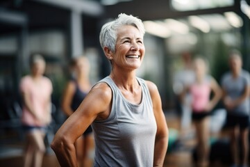 Fototapeta premium Active elderly woman working out in the gym