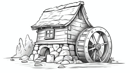 Mill wheel freehand draw cartoon vector illustration