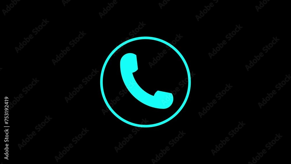 Poster call icon animation. call concept on mobile phone screen animation . glowing call icon isolated on b