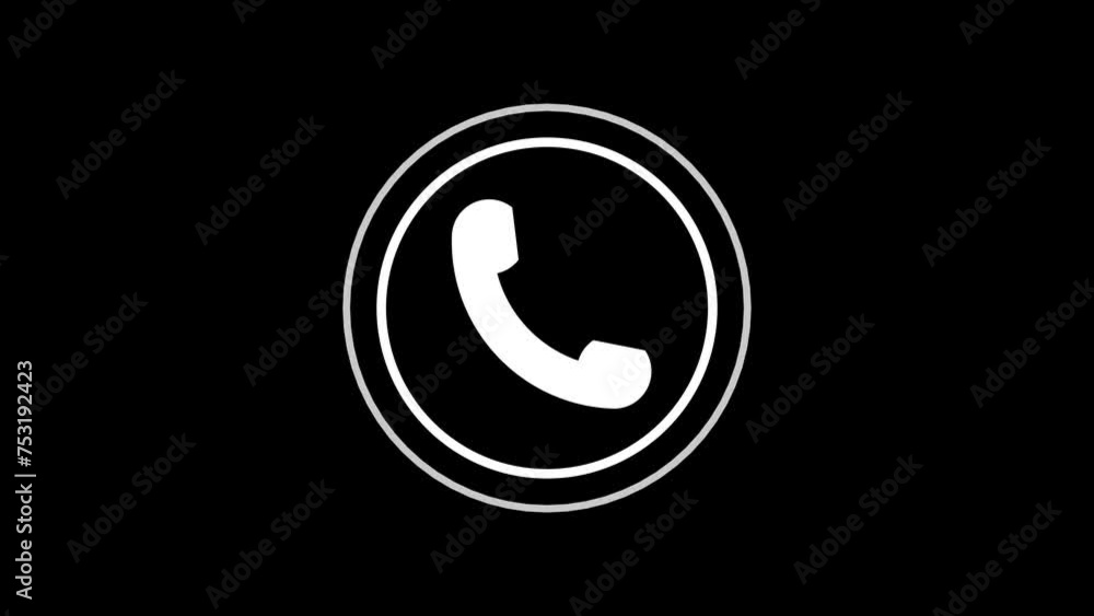 Poster call icon animation. call concept on mobile phone screen animation . glowing call icon isolated on b