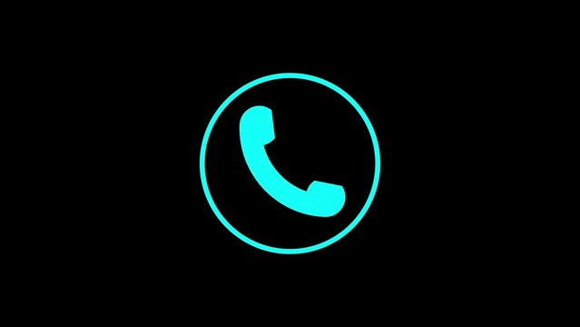 call icon animation. call concept on mobile phone screen animation . Glowing call icon isolated on black background.