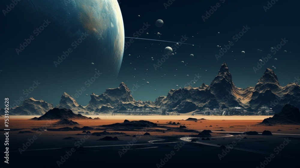 Poster space exploration: blurred cosmic background for presentation generative ai