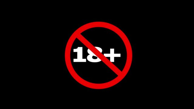 18+ not allowed icon. No under 18 sing icon animation.