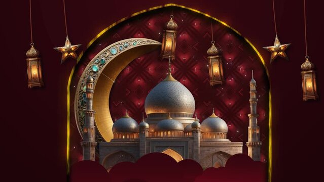  Ramzan Mubarak Arabic Islamic Background With Ramadan Lantern Hanging Animation, Beutiful Mosque With Moon And Mandala Bg Ramadan Karim Animation Background, Beautiful Eid Mubarak Mosque With Glitter