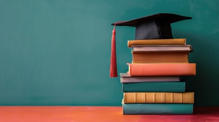 Stack of Books With Graduation Cap - 753193086