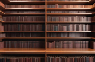 Old books on wooden shelf. Many of beautiful retro book covers, skins. Bookshelf history theme grunge background. Concept on the theme of history, nostalgia, retro