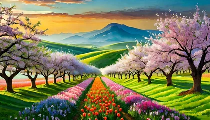 Zelfklevend Fotobehang Blossom-Filled Orchards in Spring © RAYNAN
