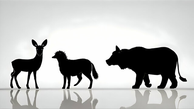 Animals, shadows, graphics, picture, black, white, background, wallpaper, AI