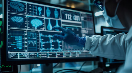 Fototapeta premium A bioengineer designing and testing biomedical devices and technologies for healthcare applications — formulas and calculations, precise calculation, assembly and testing