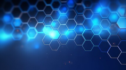 An abstract blue technology background showcases hexagonal patterns, adding a futuristic and dynamic element to the design.