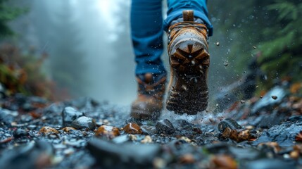 Person Walking on Rocky Trail in the Mountains