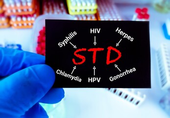 STD (Sexually Transmitted Disease) term, HIV, Syphilis, Herpes, HPV, Chlamydia, gonorrhea. STDs ,...