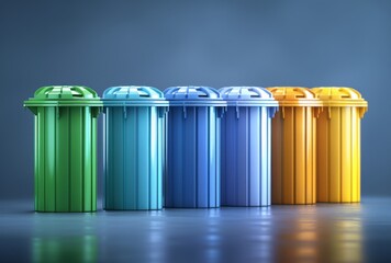 Fototapeta na wymiar Row of Colorful Trash Cans