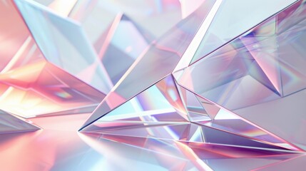 A soft pastel holographic composition with sharp triangular facets catching the light. - obrazy, fototapety, plakaty