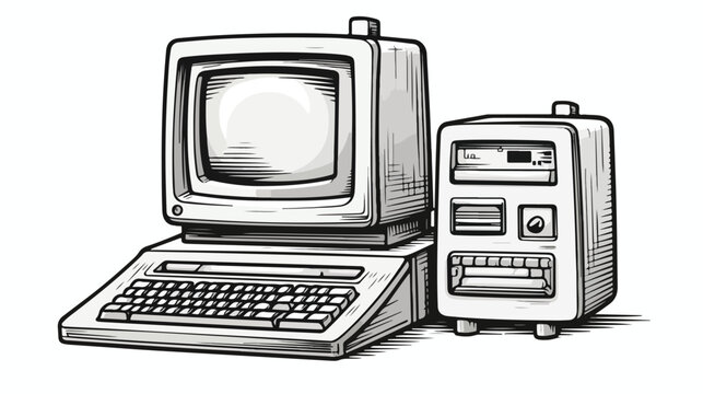 Old computer freehand draw cartoon vector illustrati