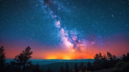 Fototapeta na wymiar Night Sky Filled With Stars and Trees
