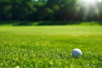 Close up golf ball blurred green grass hobby lawn leisure nature play recreation tee sport white field activity club competition course equipment challenge hit lifestyle game score target training