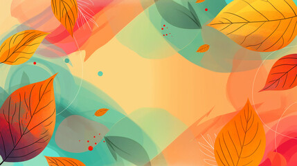 Fundo colorido com folhas e formas abstratas - Papel de parede 