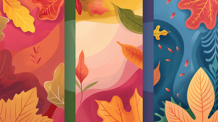 Fundo colorido com folhas e formas abstratas - Papel de parede 