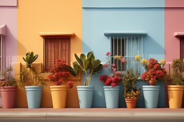 Fototapeta na wymiar beautiful plant in pot on house background for exterior design