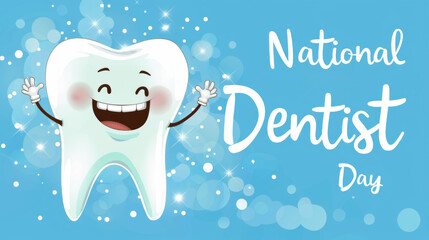 Happy Tooth with Brush Celebrating National Dentist's Day