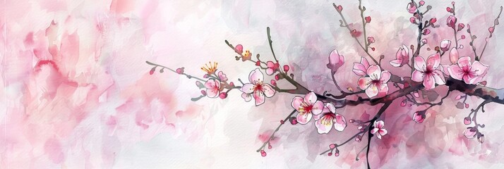 Cherry Blossoms Watercolor Springtime Banner