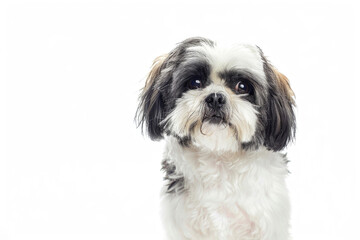 A Shih Tzu dog poses elegantly against a pristine white backdrop