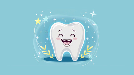 Cheerful Tooth Character on a Light Blue Background