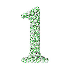 Symbols made from green soccer balls. number 1