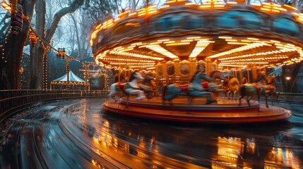 Carousel Ride Spinning Under Night Sky