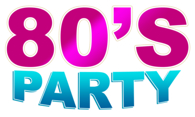80's party, text, creative design element, isolated on white background