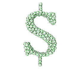 Symbols made from green soccer balls