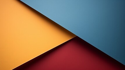 An abstract colored paper texture background presents minimal geometric shapes and lines in light blue, navy, red, and yellow colors, offering a visually dynamic composition.