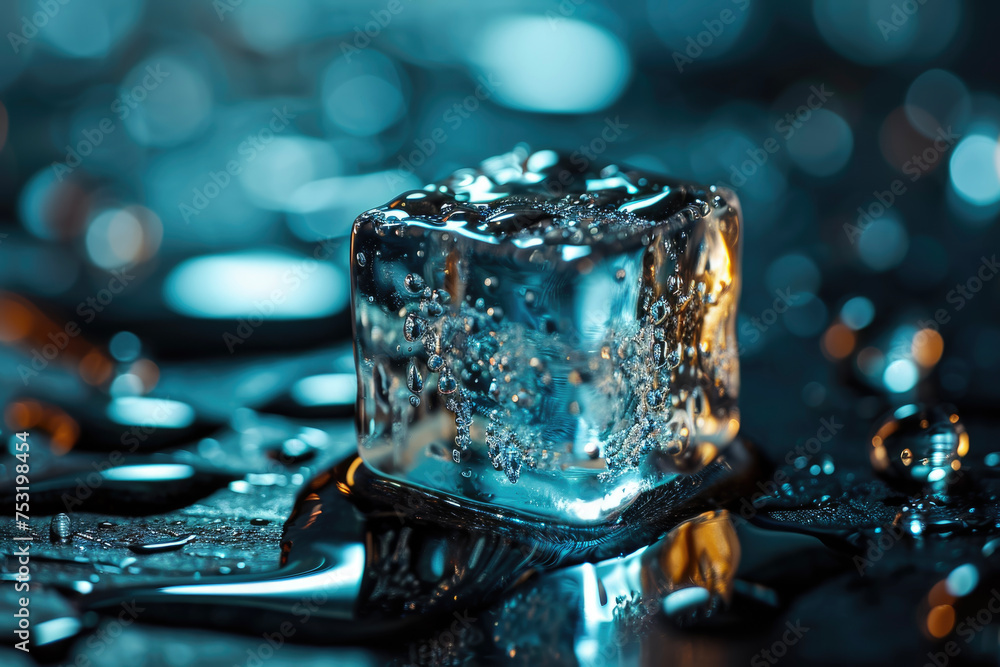 Poster a ice cube with a cube and a reflection