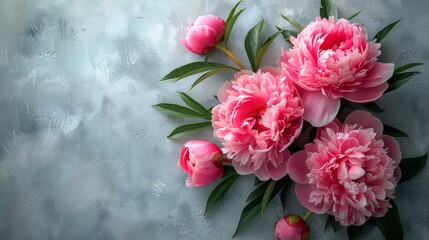 Pink Peonies Bouquet on Gray Background