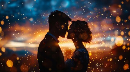 Couple Kissing Under Lantern-Filled Sky