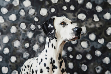 A majestic Dalmatian stands proudly against a backdrop of contrasting spots