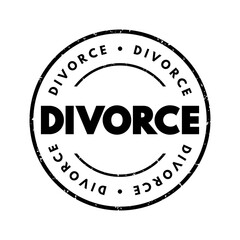 Divorce - canceling or reorganizing of the legal duties and responsibilities of marriage, text concept stamp - obrazy, fototapety, plakaty