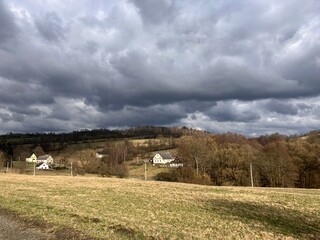 Obraz premium Zleb, Hanusovice, Czech 4 March 2024: beautiful Czech nature and the village of Zleb in the Czech mountains