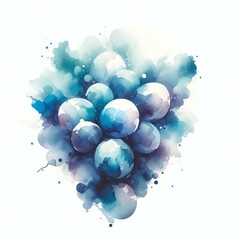 Abstract Watercolor Blot in Form of Ripe and Juice Grapes. Hand drawn style fruit watercolour composition on white background. Great for packing or product design