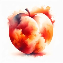 Watercolour Nectarine. Abstract Watercolor Blot in Form of Ripe and Juice nectarine. Hand drawn style fruit watercolour composition on white background. Great for packing or product design