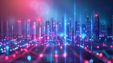 Fototapeta premium Smart city and abstract dot point connect with gradient line and aesthetic Intricate wave line design