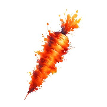 Watercolour Carrot. Abstract Watercolor Blot in Form of Carrot. Hand drawn style fruit watercolour composition on white background. Great for packing or product design