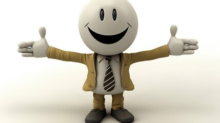 3d cartoon businessman in a suit with a round head smiling with his arms outstretched, welcome to the team