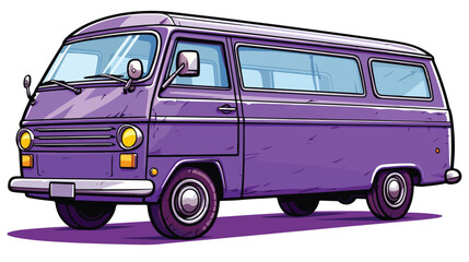 Purple van freehand draw cartoon vector illustration