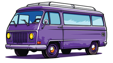 Purple van freehand draw cartoon vector illustration